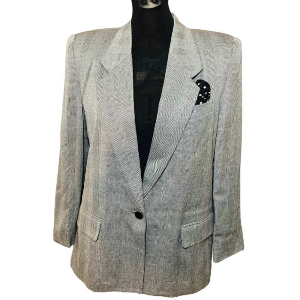 Worthington Black White Herringbone Blazer Sz 12